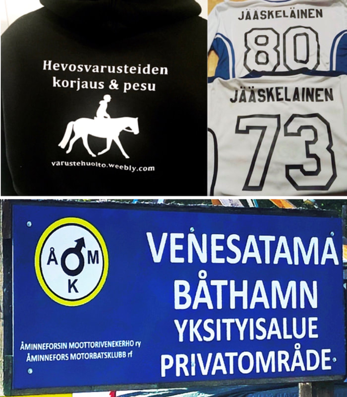 Esimerkkejä painatus- ja tarratöistä