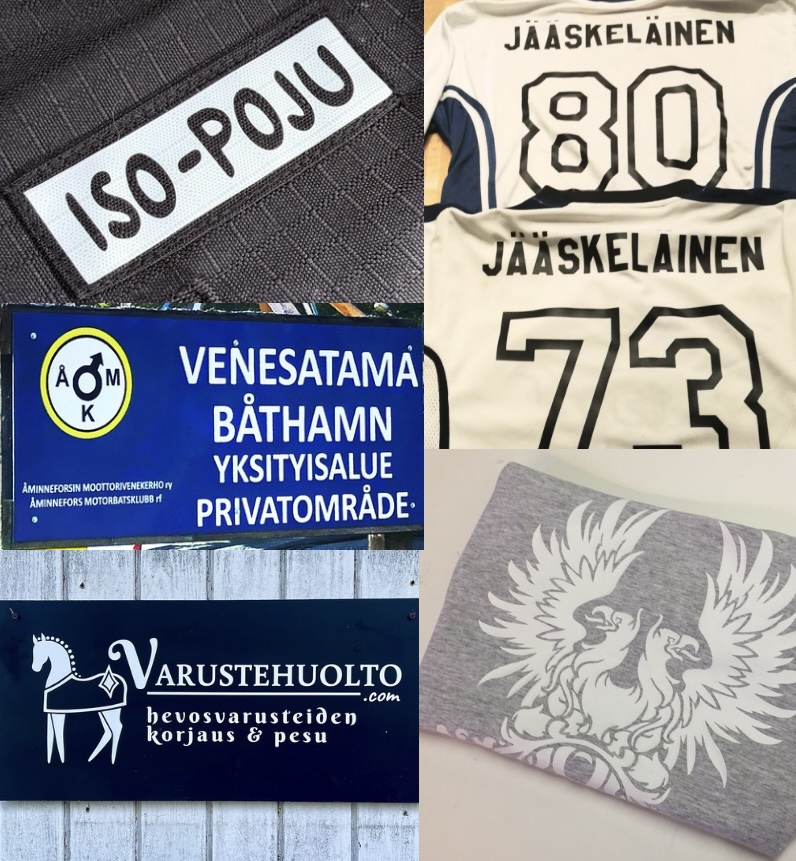 Esimerkkejä painatus- ja tarratöistä